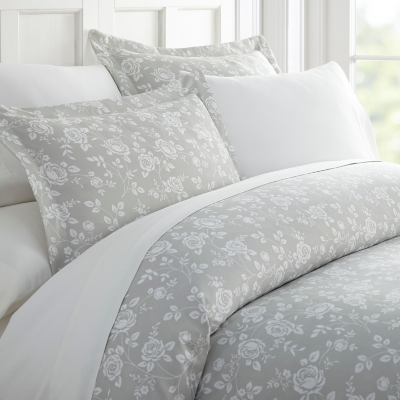 Rose Patterned 3-Piece Twin/Twin XL Duvet Cover Set, Light Gray, rollover