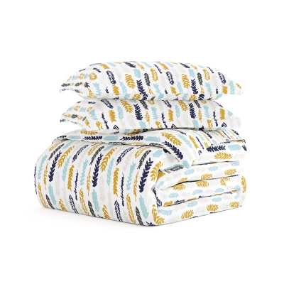 Feather Patterned 3-Piece Twin/Twin XL Duvet Cover Set, Navy, large