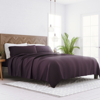 Checkered Embossed 4-Piece California King Sheet Set, Purple, large