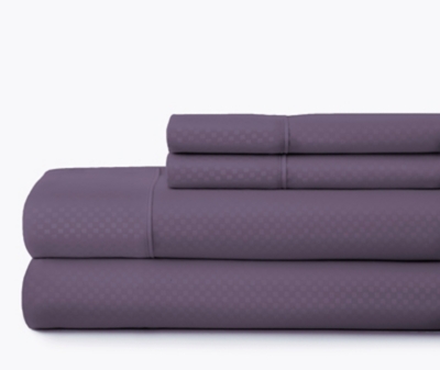 Checkered Embossed 4-Piece King Sheet Set, Purple, large