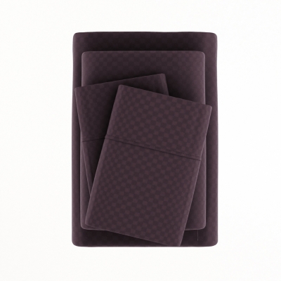 Checkered Embossed 4-Piece King Sheet Set, Purple, rollover