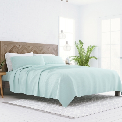 Checkered Embossed 4-Piece Queen Sheet Set, Aqua, large