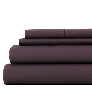 Checkered Embossed 4-Piece Queen Sheet Set, Purple, large
