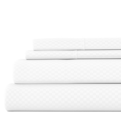 Checkered Embossed 4-Piece Twin Sheet Set, White, large