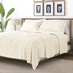 Foliage Patterned 4-Piece California King Sheet Set, Yellow, rollover
