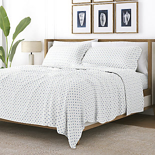 Lily Patterned 4-Piece Twin Sheet Set, Navy, rollover