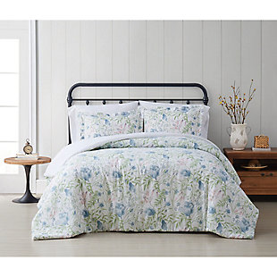 Cottage Classics Field Floral 3 Piece King Comforter Set, Blue, rollover