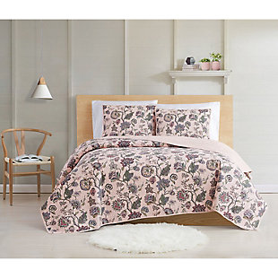 Cottage Classics Ridgefield 3 Piece King Quilt Set, Pink, rollover