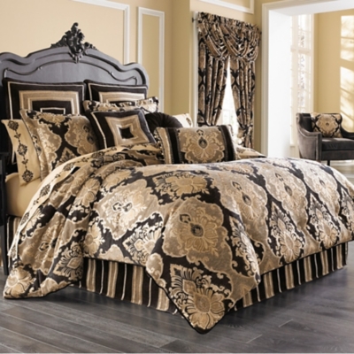 J. Queen New York Bradshaw Black Queen 4 Piece Comforter Set, Black, large