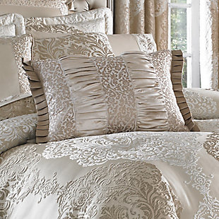 The boudoir pillow puts the finishing touch to this elegant ensemble. The face of the pillow uses the luxurious satin with a special gathered technique and is bordered by the delicate border on all sides. Pleated satin flanges have been added to each of the ends for a custom finished look. The reverse of the pillow is the coordinating solid satin.100% polyester | Gold | Elegant accent pillow for your bedding, sofa, or armchair | Made with design house quality fabric and craftsmanship | Timeless take on traditional patterns with an updated color palette | Dry clean only | Imported | Polyester fill