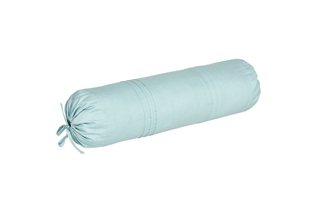 The generously oversized drawstring bolster pillow, in solid aqua brushed cotton with subtle pleating details on either side is a unique addition to your bedroom for added comfort.100% cotton | Blue | Elegant accent pillow for your bedding, sofa, or armchair | Made with design house quality fabric and craftsmanship | Timeless take on traditional patterns with an updated color palette | Dry clean only | Imported | Polyester fill
