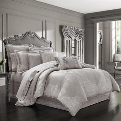 J.Queen New York La Scala Silver 4 Piece Piece Comforter Set, Silver, large