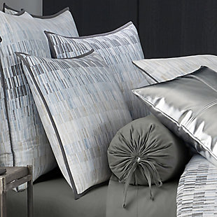 Update your bedding with the modern style of the Oscar | Oliver Flatiron pillow shams. This collection features a textured geometric print with a gradiating mix of natural, earthy textures in neutral hues of tan, charcoal and soft blues. The shams are reversible with both sides printed on 100% brushed cotton twill, and finished with 1/4" gray cotton binding.100% Cotton | Blue | Features a hidden zipper closure detail  | Made with design house quality fabric and craftsmanship  | Timeless take on traditional patterns with an updated color palette  | Dry clean only | Imported | Polyester fill