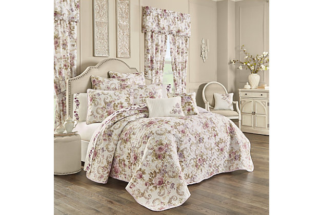 The Chambord Quilt Set is a classic floral pattern in deep plum, lavender and rose colors which are enhanced by earthy taupes and greens. Paired with matching shams and reversing to an antique diamond pattern which adds a sophisticate elegance to your bedroom.100% polyester | Purple | Shabby chic quilt; farmhouse quilt set; cottage quilt set; floral quilt; floral quilt set; country quilt set; french country quilt; 3 pc quilt set; patchwork quilt; damask quilt; 3 pc coverlet set; bedspread set; j queen quilt; luxury quilt | Made with design house quality fabric and craftsmanship | Shabby chic quilt; farmhouse quilt set; cottage quilt set; floral quilt; floral quilt set; country quilt set; french country quilt; 3 pc quilt set; patchwork quilt; damask quilt; 3 pc coverlet set; bedspread set; j queen quilt; luxury quilt | Dry clean only | Imported | Polyester fill