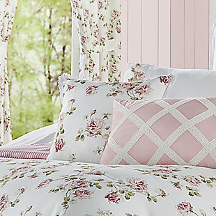 The Rosemary 16" Square Decorative Pillow is a classic floral design creating an atmosphere of vintage elegance. The printed white and pink floral is just lovely. Surrounded by a delicate lace and reversing to a printed ticking stripe this pillow gives versatility to this charming design.100% polyester | Pink | Elegant accent pillow for your bedding, sofa, or armchair | Made with design house quality fabric and craftsmanship | Timeless take on traditional patterns with an updated color palette | Dry clean only | Imported | Polyester fill
