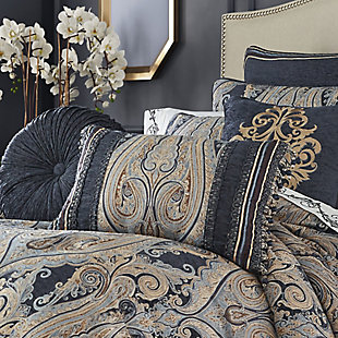 The Luciana Indigo Boudoir is pieced with the beautiful jacquard and striped chenille fabrics and embellished with beaded tassel fringe and braided trim.100% polyester | Blue | Elegant accent pillow for your bedding, sofa, or armchair | Made with design house quality fabric and craftsmanship | Timeless take on traditional patterns with an updated color palette | Dry clean only | Imported | Polyester fill