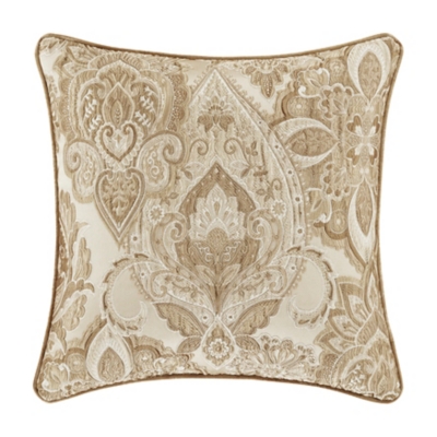 J Queen Sandstone Beige Square Embellished Decorative Throw Pillow