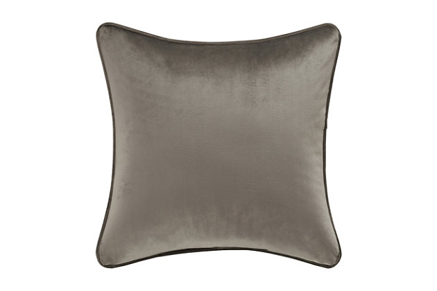 The Crestview 18" Square Decorative Pillow is beautifully embroidered on velvet with a fine detailed scroll medallion in a sleek square formation.100% polyester | Silver | Elegant accent pillow for your bedding, sofa, or armchair | Made with design house quality fabric and craftsmanship | Timeless take on traditional patterns with an updated color palette | Dry clean only | Imported | Polyester fill