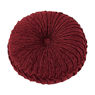 The beautifully constructed tufted round pillow is made using plush red chenille fabric. The pillow features a tufted button in the center and is handmade with an intricate pleating and pinching technique in a spherical shape to create a stunning addition to your bedding ensemble.100% polyester | Red | Elegant accent pillow for your bedding, sofa, or armchair | Made with design house quality fabric and craftsmanship | Timeless take on traditional patterns with an updated color palette | Dry clean only | Imported | Polyester fill