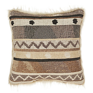 The Timber 18" Decorative Pillow is a regional design in shades of Linen, Tan, Brown and Black. The high and low texture of the alternating stripes play an important role in this dimensional ensemble. Reversing to a ombre faux fur this pillow will add a rustic elegance to your ensemble.100% polyester | White | Elegant accent pillow for your bedding, sofa, or armchair | Made with design house quality fabric and craftsmanship | Timeless take on traditional patterns with an updated color palette | Dry clean only | Imported | Polyester fill
