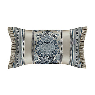The Glendale Boudoir Throw Pillow is beautifully pieced with a centered woven jacquard floral, a jacquard border stripe and silver satin fabrics. This decadent pillow is embellished with lovely silver ruffled edges to complete the traditional elegant look. Pair this 13 x 21 inch pillow with the Glendale bedding set and window treatments by J. Queen New York for a complete luxury addition to your decor.100% polyester | Blue | Elegant accent pillow for your bedding, sofa, or armchair | Made with design house quality fabric and craftsmanship | Timeless take on traditional patterns with an updated color palette | Dry clean only | Imported | Polyester fill