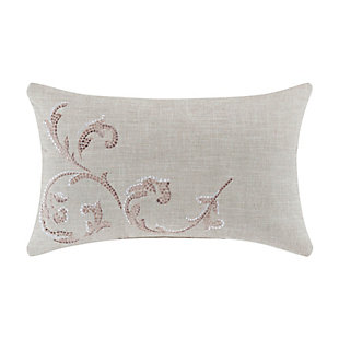 The Angeline Boudoir Throw Pillow is beautifully embroidered with a detailed mosaic technique. This blush embroidery traces a lovely scroll design that complements the traditional damask pattern found on the top of bed of the Angeline bedding set by J. Queen New York. Pair this 13 x 21 inch pillow with the Angeline bedding set for a complete elegant look.100% polyester | Beige | Elegant accent pillow for your bedding, sofa, or armchair | Made with design house quality fabric and craftsmanship | Timeless take on traditional patterns with an updated color palette | Dry clean only | Imported | Polyester fill
