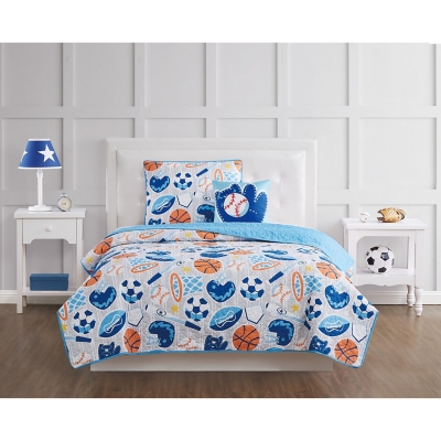 Pem America All Star Twin 3 Piece Quilt Set, Blue, rollover