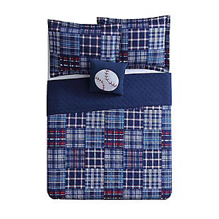 Pem America Navy Plaid Patch Full Quilt Mini Set with Bonus Decorative Pillow, Navy Blue, large