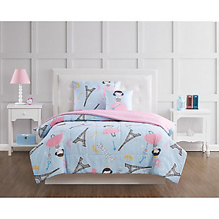 Pem America Paris Princess Full 4 Piece Comforter Set, Blue/Pink, rollover
