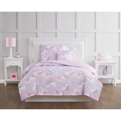 Pem America Rainbow Unicorn Twin 3 Piece Comforter Set, Purple/Pink, large