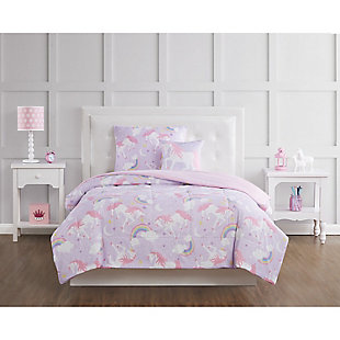 Pem America Rainbow Unicorn Full 4 Piece Comforter Set, Purple/Pink, rollover