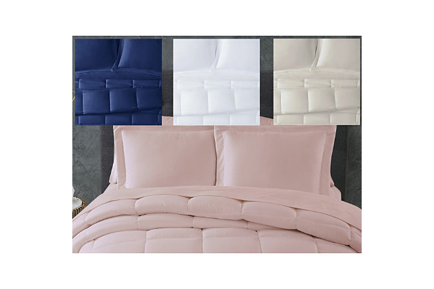 Have a Truly Calm sleep with this certified anti-microbial and anti-odor control solid color comforter set. The HeiQ technology combines scientific research with sleep enhancements for the simple purpose of improving the quality of sleep, which is essential to help maintain your optimal health and well-being. The 100% hypoallergenic fabric on the face and back is wonderfully soft and enhanced by a 100% down alternative polyester fill for a dreamy bedroom refresh.Made of 100% brushed microfiber with heiq anti-microbial and odor control finish to keep your home clean and calm; 100% hypoallergenic polyester fill | Imported | Machine washable; must be washed in appropriate size equipment to avoid damage | Includes: one king comforter 104x90 inches and two king shams 20x36 inches