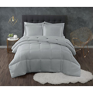 Truly Calm Antimicrobial 3 Piece Down Alternative Full/Queen Comforter Set, Gray, rollover