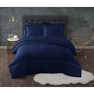 Truly Calm Antimicrobial 3 Piece Down Alternative Full/Queen Comforter Set, Navy, rollover