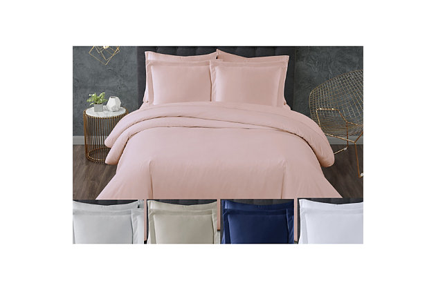 Have a Truly Calm sleep with this certified anti-microbial and anti-odor control solid color duvet set. The HeiQ technology combines scientific research with sleep enhancements for the simple purpose of improving the quality of sleep, which is essential to help maintain your optimal health and well-being. Rest assured, the 100% hypoallergenic brushed microfiber has a dreamy, soft feel. Includes duvet cover and sham; insert not included.Made of 100% brushed microfiber with heiq anti-microbial and odor control finish to keep your home clean and calm | Imported | Machine washable; must be washed in appropriate size equipment to avoid damage | Includes: one twin/twin xl duvet cover 68x90 inches and one standard sham 20x26 inches with corner ties and button enclosure; insert must be purchased separately