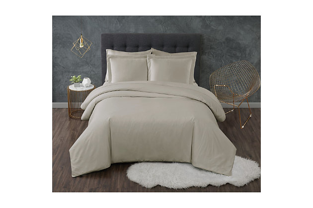 Have a Truly Calm sleep with this certified anti-microbial and anti-odor control solid color duvet set. The HeiQ technology combines scientific research with sleep enhancements for the simple purpose of improving the quality of sleep, which is essential to help maintain your optimal health and well-being. Rest assured, the 100% hypoallergenic brushed microfiber has a dreamy, soft feel.  Includes duvet cover and two shams; insert not included.Made of 100% brushed microfiber with heiq anti-microbial and odor control finish to keep your home clean and calm | Imported | Machine washable; must be washed in appropriate size equipment to avoid damage | Includes: one full/queen duvet cover 90x90 inches and two standard shams 20x26 inches with corner ties and button enclosure; insert must be purchased separately