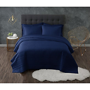 Truly Calm Antimicrobial 3 Piece Full/Queen Quilt Set, Navy, rollover