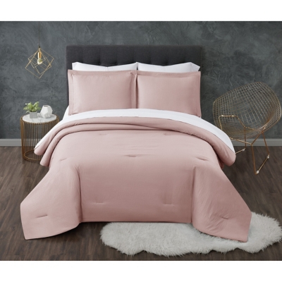 Truly Calm Antimicrobial 7 Piece Full Bed in a Bag, Blush/White, large