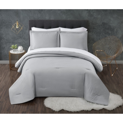 Truly Calm Antimicrobial 7 Piece Queen Bed in a Bag, Gray/White, large