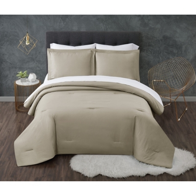 Truly Calm Antimicrobial 7 Piece Full Bed in a Bag, Khaki/White, large
