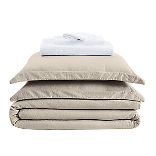 Truly Calm Antimicrobial 7 Piece Full Bed in a Bag, Khaki/White, large