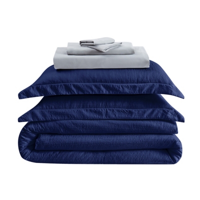 Truly Calm Antimicrobial 5 Piece Twin XL Bed in a Bag, Navy/Gray, rollover