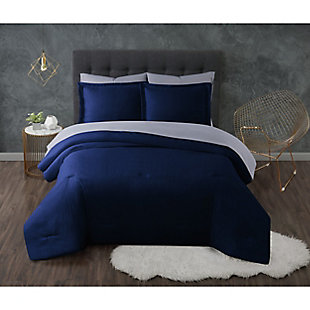 Truly Calm Antimicrobial 7 Piece Full Bed in a Bag, Navy/Gray, rollover