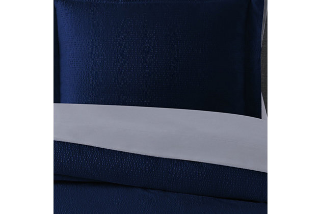 Have a Truly Calm sleep with this certified antimicrobial and anti-odor control solid color Bed in a Bag with comforter and sheet set. The HeiQ technology combines scientific research with sleep enhancements for the simple purpose of improving the quality of sleep, which is essential to help maintain your optimal health and well-being. The bedding is beautified with a seersucker patterned face for enhanced texture and filled with a 100% down alternative polyester for a dreamy bedroom refresh.Made of 100% microfiber with heiq pure antimicrobial treatment with 100% polyester fill; face cloth uses a heat set seersucker texture | Imported | Machine washable; must be washed in appropriate size equipment to avoid damage | Includes: one comforter 90x90 inches, two standard shams 20x26 inches, one fitted sheet 54x75 inches with 15 inch pocket to fit up to a 18 inch deep mattress, one flat sheet 90x93 inches, and two pillowcases 20x30 inches