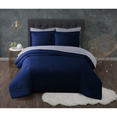 Truly Calm Antimicrobial 7 Piece Queen Bed in a Bag, Navy/Gray, large