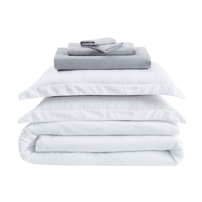 Truly Calm Antimicrobial 5 Piece Twin XL Bed in a Bag, White/Gray, rollover