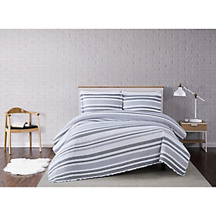 Truly Soft Curtis Stripe 3 Piece Full/Queen Quilt Set, Gray/White, rollover