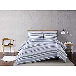 Truly Soft Curtis Stripe 3 Piece Full/Queen Comforter Set, Gray/White, rollover