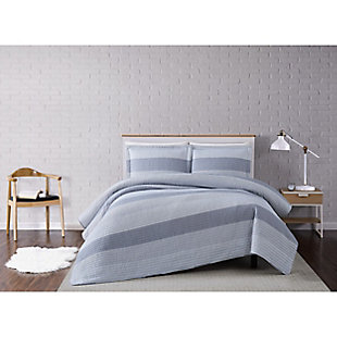 Truly Soft Multi Stripe 3 Piece Full/Queen Quilt Set, Gray, rollover