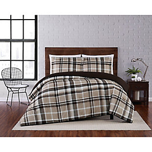Truly Soft Paulette Plaid 3 Piece Full/Queen Comforter Set, Taupe, rollover